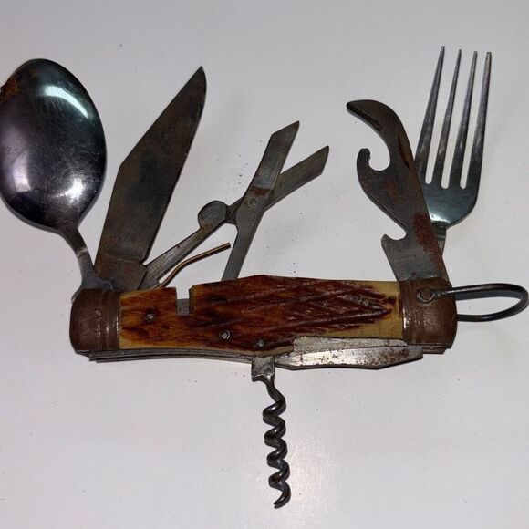 Vintage Korium Japan Folding 8 Multi-Tool Camping Scout Knife 4.5" 1960s - Picture 2 of 9